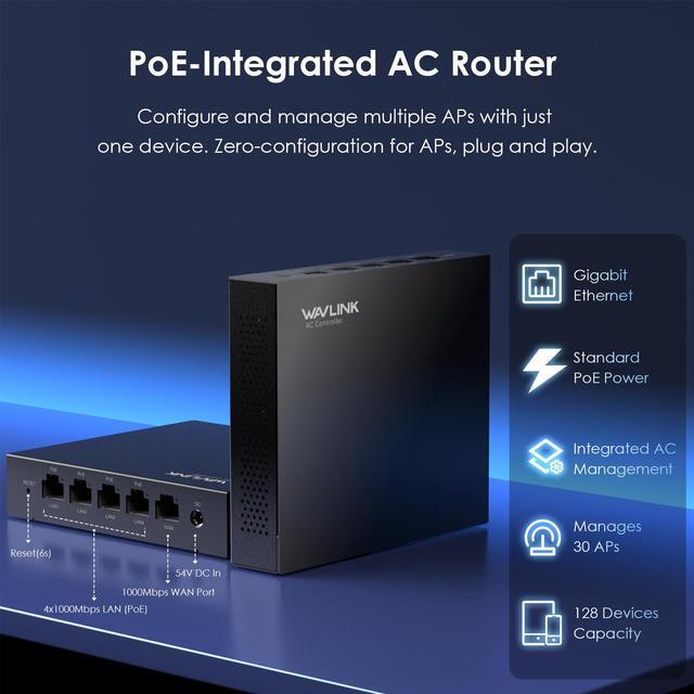 WAVLINK 5-Port Gigabit PoE Switch With AC Controller 4x LAN + 1 WAN 1000Mbps Supports IEEE 802.3AF/AT Auto-Discovery & Centralized AP Management For Home Hotel Office Farm