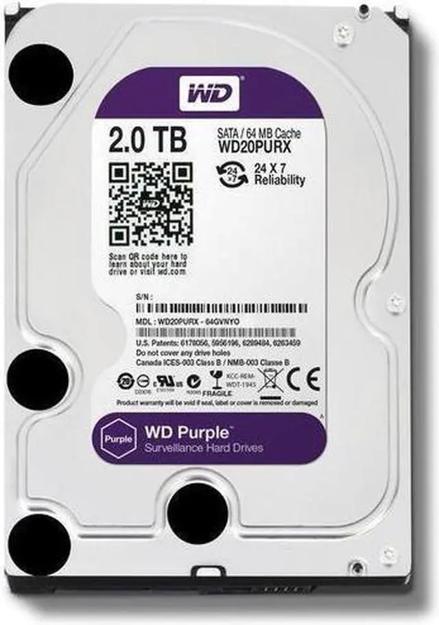 WD Purple 2TB Surveillance Hard Disk Drive - 5400 RPM Class SATA 6 Gb/s 64MB Cache 3.5 Inch - WD20PURX [Old Version]