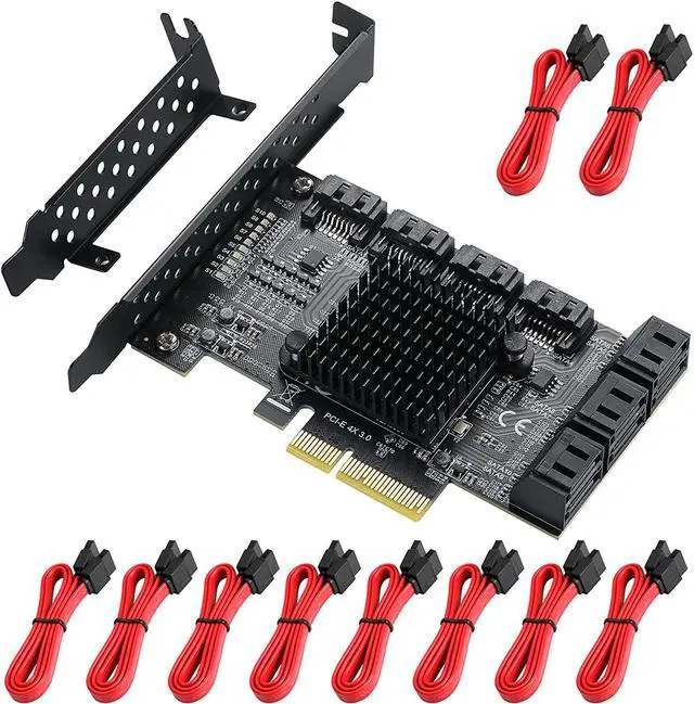 Weastlinks PCIe SATA Controller Card 10 Port with 10 SATA Cables and Low Profile Bracket - 6Gbps SATA 3.0 PCIe Card Support 10 Port SATA 3.0 Devices