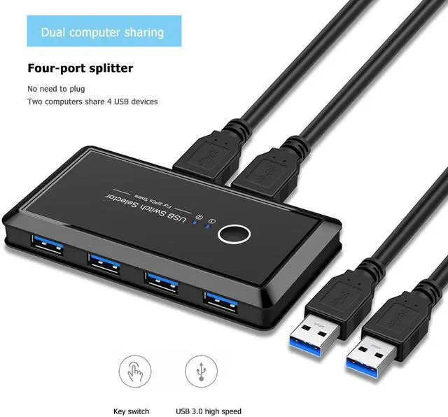 Weastlinks USB KVM Switch USB 3.0 Switcher 2 Port PCs Sharing 4 Devices for Keyboard Mouse Printer Monitor USB3.0 Switch Selector