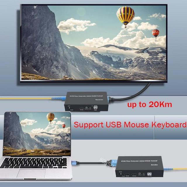 (with AU Plug)(1 RX Only)20Km HDMI KVM Fiber Extender Over SC Fiber Optical Cable HDMI USB To Fiber Extender Transceiver Transmit Support Mouse Keyboard