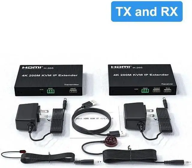 (with AU Plug)(1 TX and 1RX)4K 200M HDMI IP KVM Extender over Cat5e/6 HDMI KVM Matrix Extender with USB by Network Switch one to many Support Mouse Keyboard