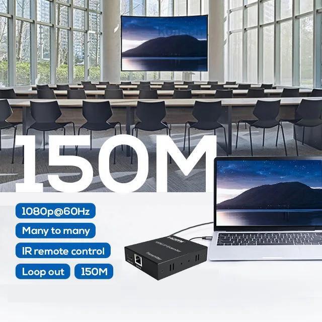 (with EU Plug)(1 TX And 1RX)150M HDMI Extender Over IP /TCP Rj45 Cat5e/6 1080P HDMI Ethernet Video Extender Support One TX To Multiple RX By Ethernet Switch