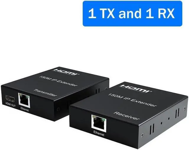 (with EU Plug)(1 TX and 1RX)150M HDMI Extender over IP /TCP Rj45 Cat5e/6 1080P HDMI Ethernet Video Extender Support one TX to Multiple RX by Ethernet Switch