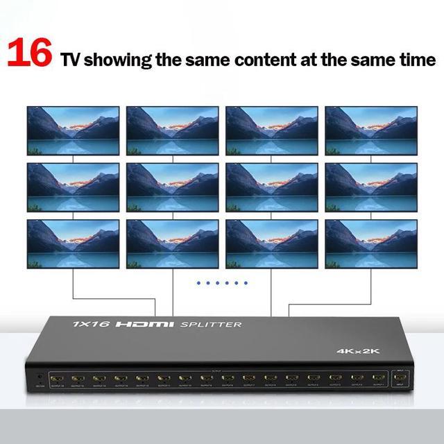 (With UK Plug)(1 In 16 Out)4K 1x10 HDMI Splitter 1 In 16 Out HDMI Video Distributor Splitter 1x16 Amplifier 1080P 60Hz TV Duplicator For PC TV Monitor Mall