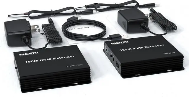 (with US Plug)150M HDMI KVM Extender over RJ45 Lan Cat5e/6 Cable HDMI USB Ethernet KVM Extender Transmitter Support Keyboard Mouse for PC DVR