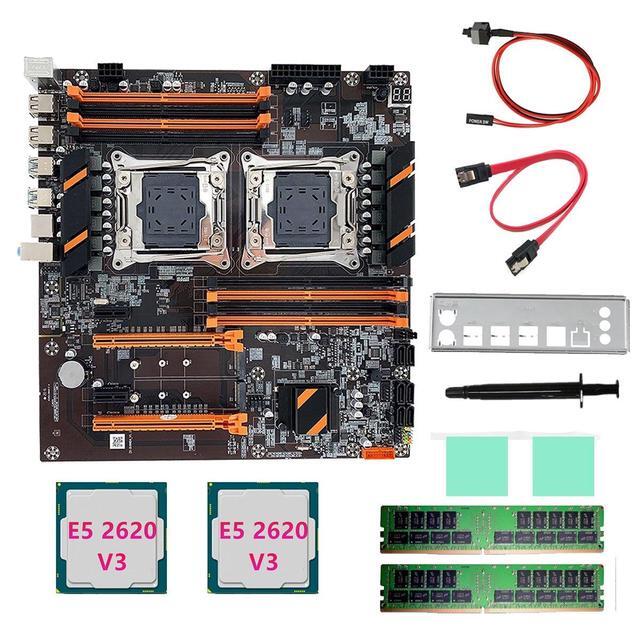 X99 Dual CPU Motherboard+2XE5 2620 V3 CPU+2XDDR4 4G RECC RAM+SATA Cable+Baffle LGA 2011 8XDDR4 Slot Support 2011-V3 CPU