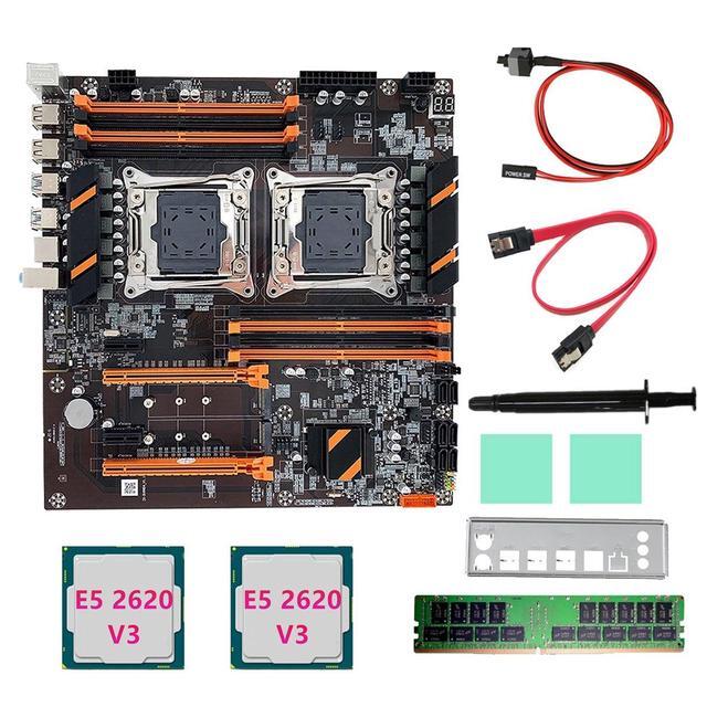 X99 Dual CPU Motherboard+2XE5 2620 V3 CPU+DDR4 4G RECC RAM+SATA Cable+Baffle+Thermal Grease LGA 2011 For 2011-V3 CPU