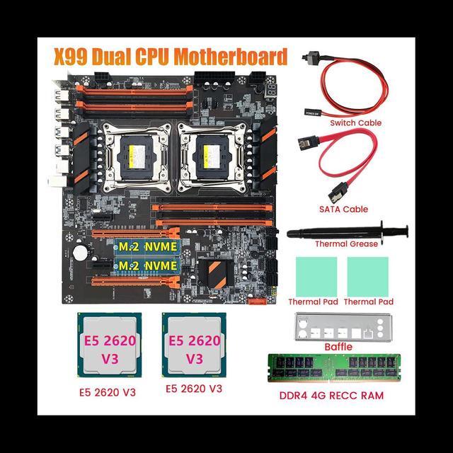 X99 Dual CPU Motherboard+2XE5 2620 V3 CPU+DDR4 4G RECC RAM+SATA Cable+Baffle+Thermal Grease LGA 2011 For 2011-V3 CPU
