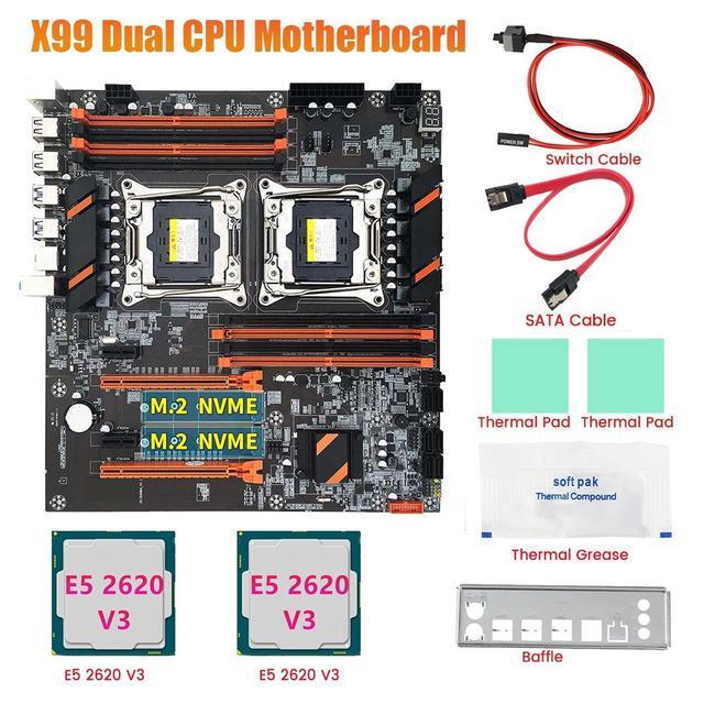 X99 Dual CPU Motherboard+2XE5 2620 V3 CPU+SATA Cable+Baffle+Thermal Grease LGA 2011 Slot Support 2011-V3 CPU Motherboard