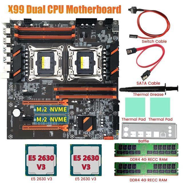 X99 Dual CPU Motherboard+2XE5 2630 V3 CPU+2XDDR4 4G RECC RAM+SATA Cable+Baffle LGA 2011 8XDDR4 Slot Support 2011-V3 CPU