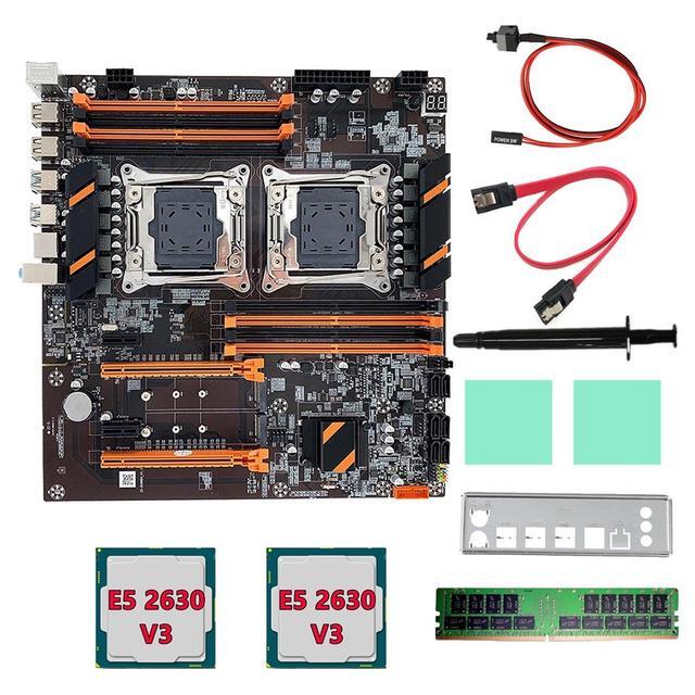 X99 Dual CPU Motherboard+2XE5 2630 V3 CPU+DDR4 4G RECC RAM+SATA Cable+Baffle LGA 2011 8XDDR4 Slot Support 2011-V3 CPU
