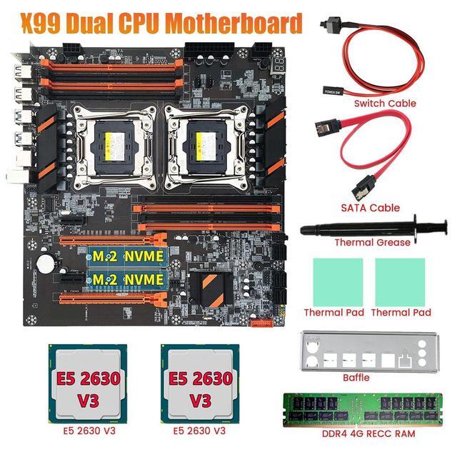 X99 Dual CPU Motherboard+2XE5 2630 V3 CPU+DDR4 4G RECC RAM+SATA Cable+Baffle LGA 2011 8XDDR4 Slot Support 2011-V3 CPU