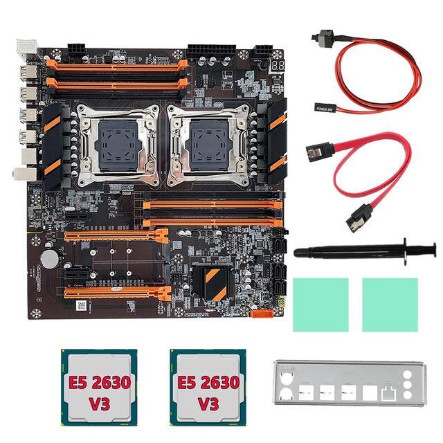 X99 Dual CPU Motherboard+2XE5 2630 V3 CPU+SATA Cable+Baffle+Thermal Grease LGA 2011 8XDDR4 Slot Support 2011-V3 CPU