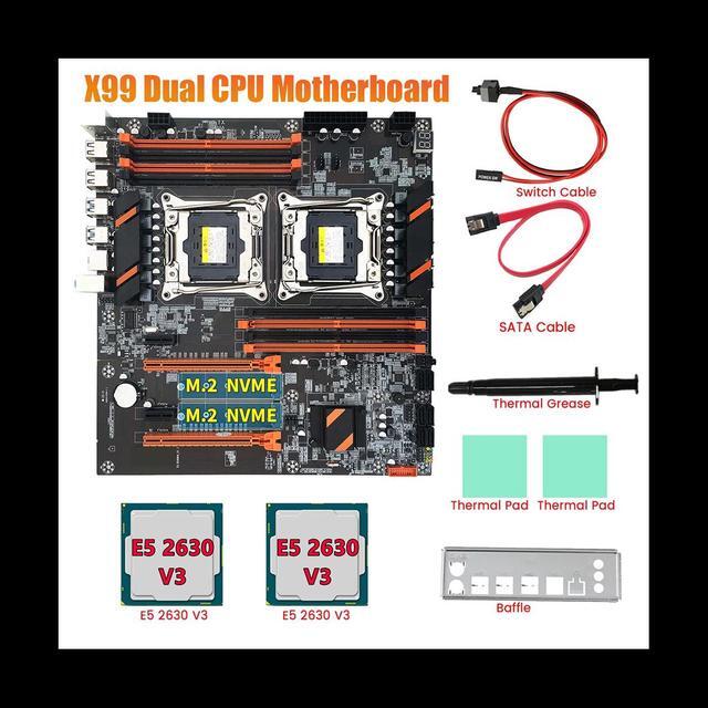 X99 Dual CPU Motherboard+2XE5 2630 V3 CPU+SATA Cable+Baffle+Thermal Grease LGA 2011 8XDDR4 Slot Support 2011-V3 CPU