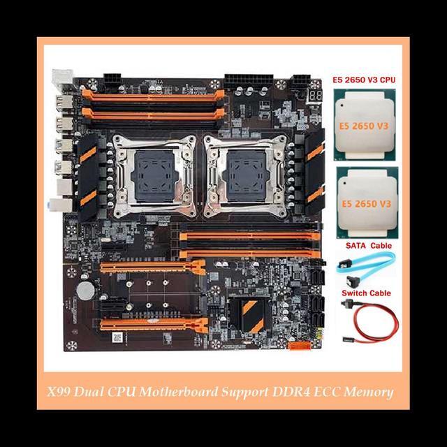 X99 Dual CPU Motherboard LGA2011 Support DDR4 ECC Memory Motherboard+2XE5 2650 V3 CPU+SATA Cable+Switch Cable
