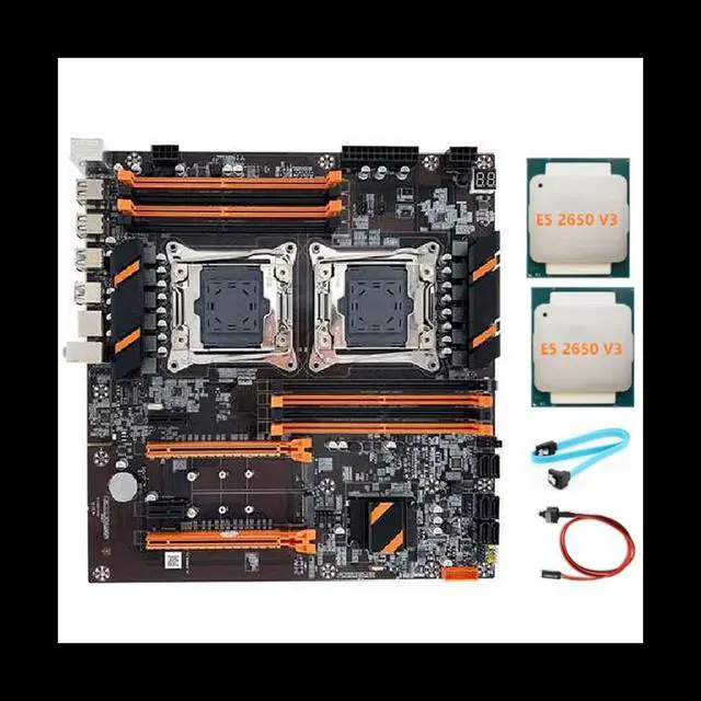 X99 Dual CPU Motherboard LGA2011 Support DDR4 ECC Memory Motherboard+2XE5 2650 V3 CPU+SATA Cable+Switch Cable