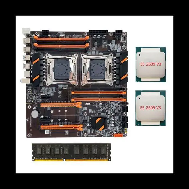 X99 Dual CPU Motherboard LGA2011 Support DDR4 ECC Memory Motherboard with 2XE5 2609 V3 CPU+DDR4 4GB 2133Mhz RAM