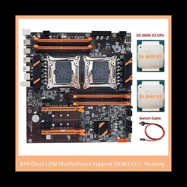 X99 Dual CPU Motherboard LGA2011 Support DDR4 ECC Memory Computer Motherboard+2XE5 2650 V3 CPU+Switch Cable