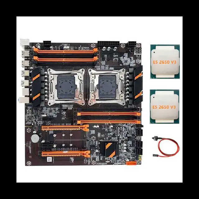 X99 Dual CPU Motherboard LGA2011 Support DDR4 ECC Memory Computer Motherboard+2XE5 2650 V3 CPU+Switch Cable