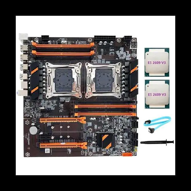 X99 Dual CPU Motherboard LGA2011 Support DDR4 ECC Memory Motherboard+2XE5 2609 V3 CPU+SATA Cable+Thermal Grease