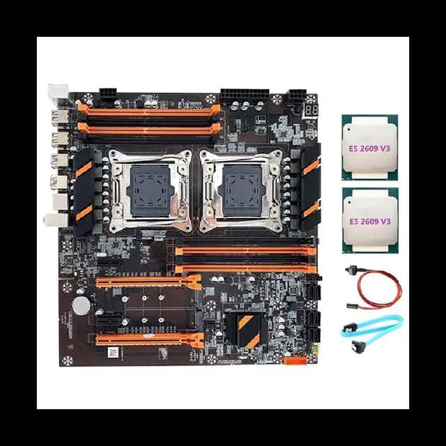 X99 Dual CPU Motherboard LGA2011 Support DDR4 ECC Memory Motherboard+2XE5 2609 V3 CPU+SATA Cable+Switch Cable