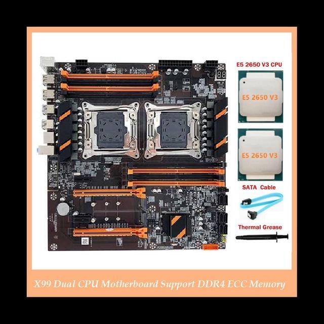 X99 Dual CPU Motherboard LGA2011 Support DDR4 ECC Memory Motherboard+2XE5 2650 V3 CPU+SATA Cable+Thermal Grease
