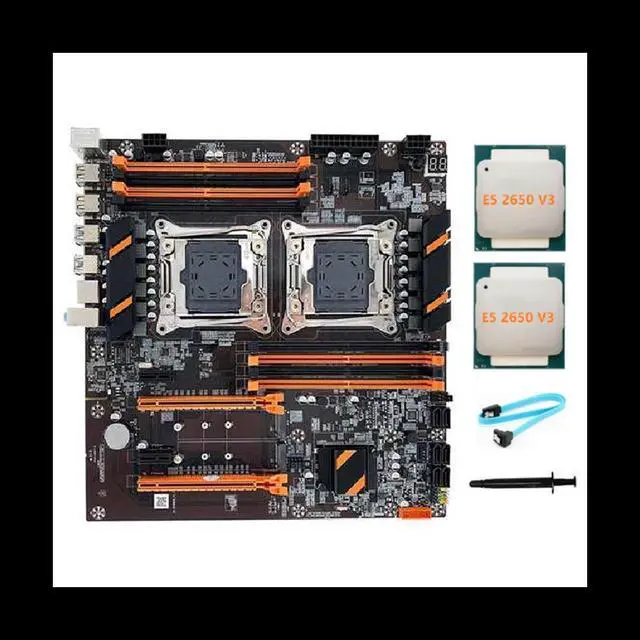 X99 Dual CPU Motherboard LGA2011 Support DDR4 ECC Memory Motherboard+2XE5 2650 V3 CPU+SATA Cable+Thermal Grease