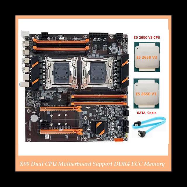 X99 Dual CPU Motherboard LGA2011 Support DDR4 ECC Memory Computer Motherboard+2XE5 2650 V3 CPU+SATA Cable