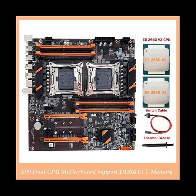 X99 Dual CPU Motherboard LGA2011 Support DDR4 ECC Memory Motherboard+2XE5 2650 V3 CPU+Switch Cable+Thermal Grease