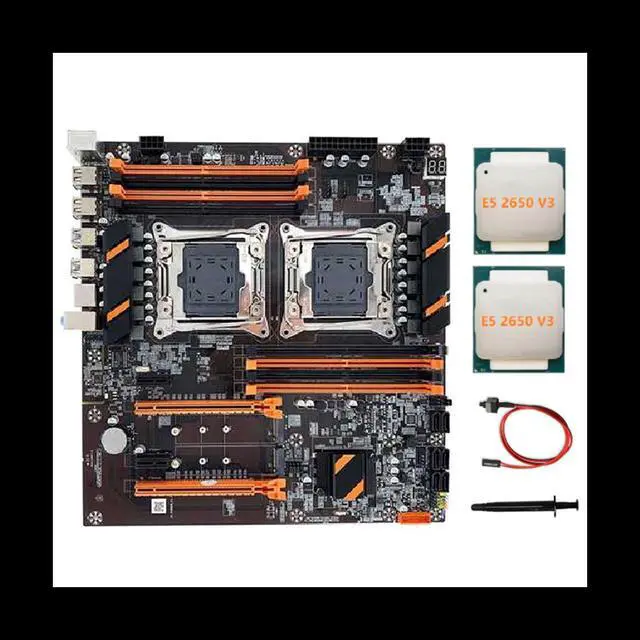 X99 Dual CPU Motherboard LGA2011 Support DDR4 ECC Memory Motherboard+2XE5 2650 V3 CPU+Switch Cable+Thermal Grease