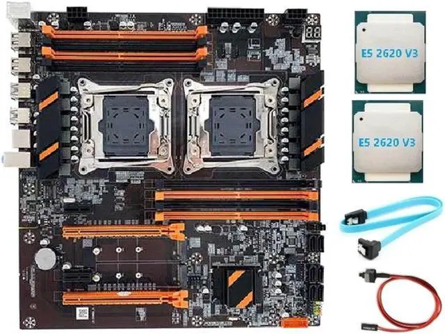 X99 Dual CPU Motherboard LGA2011 Support DDR4 ECC Memory Motherboard+2XE5 2620 V3 CPU+SATA Cable+Switch Cable