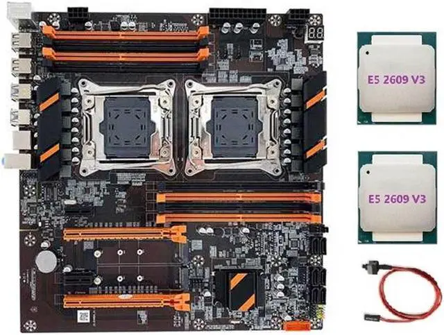 X99 Dual CPU Motherboard Support LGA2011-3 CPU Support DDR4 ECC Memory Desktop Motherboard+2XE5 2609 V3 CPU+Switch Cable