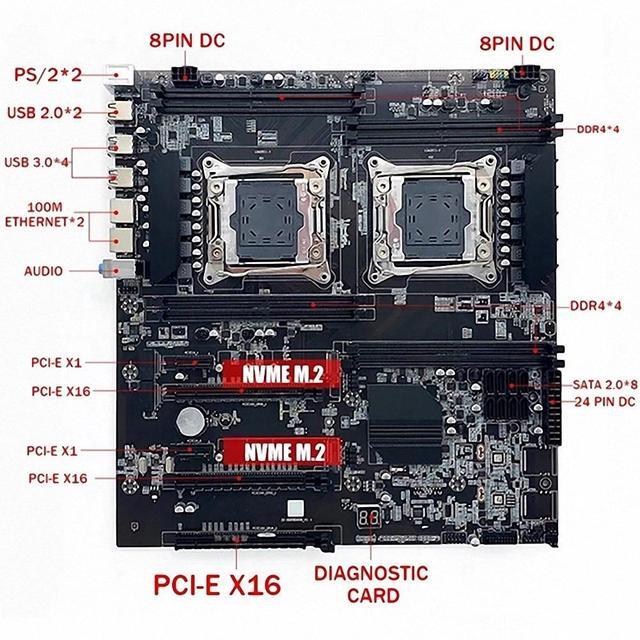 X99 Dual-Socket CPU Motherboard LGA2011-3 8XDDR4 ECC RAM Slot PCIEx16 SATA3.0 Server PC Motherboard Support E5 V3/V4 CPU