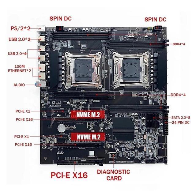 X99 Dual-Socket Motherboard+2XE5-2620 V4 CPU+2XThermal Pad LGA2011-3 8XDDR4 ECC RAM Slot PCIE X16 Server PC Motherboard