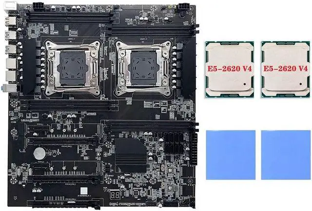 X99 Dual-Socket Motherboard+2XE5-2620 V4 CPU+2XThermal Pad LGA2011-3 8XDDR4 ECC RAM Slot PCIE X16 Server PC Motherboard