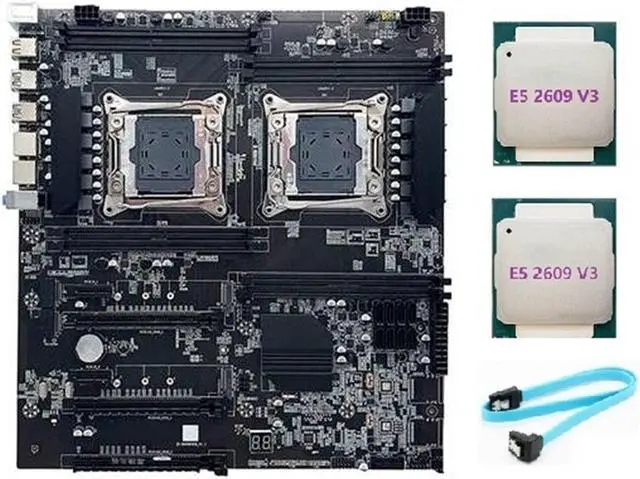 X99 Dual-Socket Motherboard LGA2011-3 Dual CPU Support RECC DDR4 Memory with 2XE5 2609 V3 CPU+SATA Cable