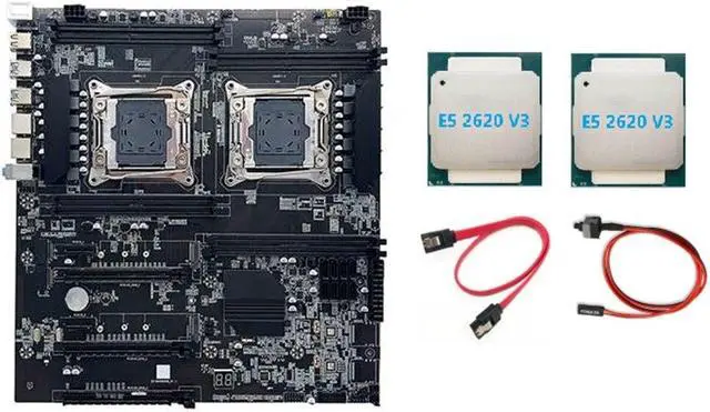 X99 Dual-Socket Motherboard LGA2011-3 Dual CPU Support RECC DDR4 Memory with 2XE5 2620 V3 CPU+SATA Cable+Switch Cable