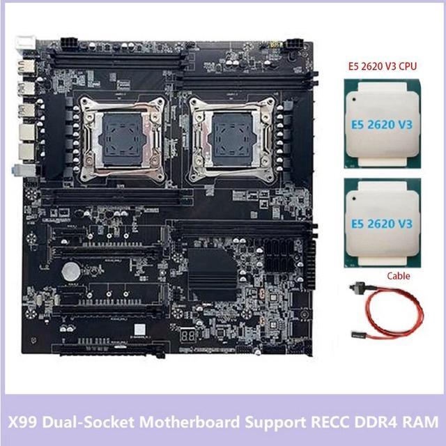 X99 Dual-Socket Motherboard LGA2011-3 Dual CPU Support RECC DDR4 Memory With 2XE5 2620 V3 CPU+Switch Cable