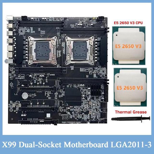X99 Dual-Socket Motherboard LGA2011-3 Dual CPU Support RECC DDR4 Memory With 2XE5 2650 V3 CPU+Thermal Grease