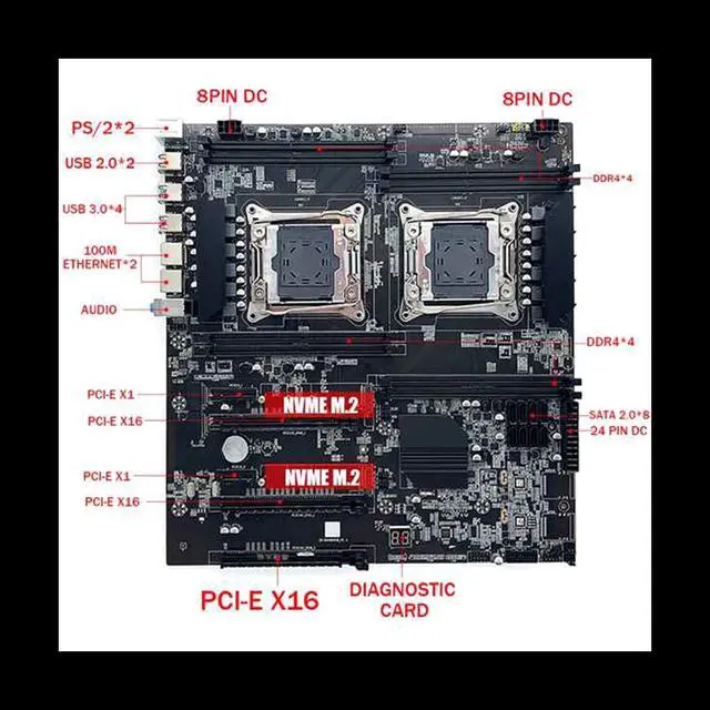 X99 Dual-Socket Motherboard LGA2011-3 Dual CPU Support RECC DDR4 Memory Motherboard+2XDDR4 4GB 2666Mhz RAM+SATA Cable