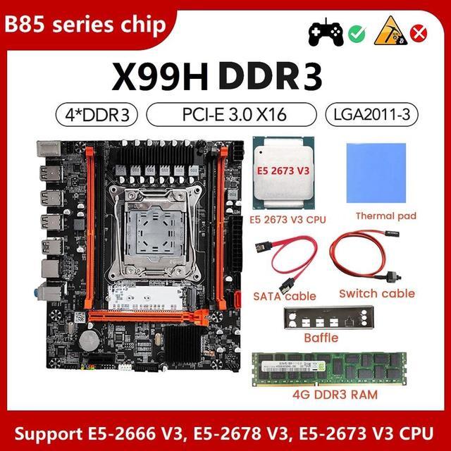 X99H Motherboard+E5 2673 V3 CPU+4G DDR3 RAM+Thermal Pad+Switch Cable+SATA Cable+Baffle LGA2011-V3 DDR3X4 Slot M.2 NVME
