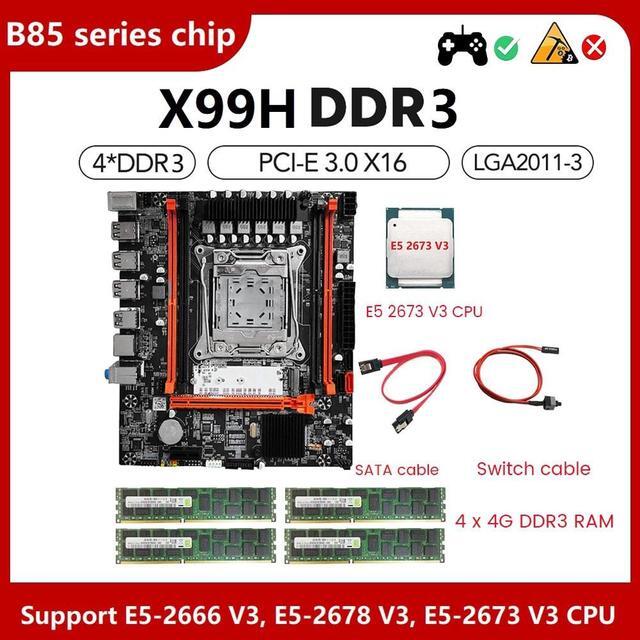 X99H Motherboard+E5 2673 V3 CPU+4X4G DDR3 RAM+Switch/SATA Line LGA2011-V3 DDR3X4 ECC RAM Slot M.2 NVME PCI-E X16 SATA3.0