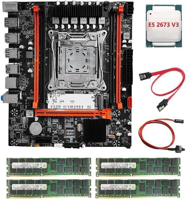 X99H Motherboard+E5 2673 V3 CPU+4X4G DDR3 RAM+Switch/SATA Line LGA2011-V3 DDR3X4 ECC RAM Slot M.2 NVME PCI-E X16 SATA3.0