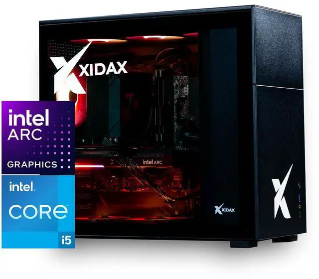 Xidax X-2 Series Intel Core i5 14400F (up to 4.7GHz) Intel Arc B580 12GB 1TB NVMe M.2 SSD 16GB RAM Fan Cooling Window 11 Home Xen Black Gaming Desktop - Assembled & Serviced in Utah