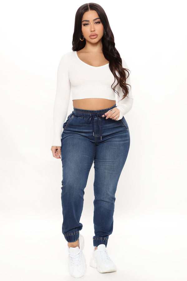 Fashion Nova A Soft Touch Knit Denim Joggers - Dark Wash