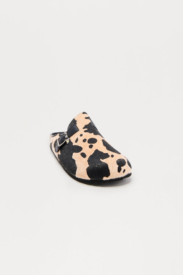Fashion Nova Acres Buckle Cow Print Slides - Black/combo