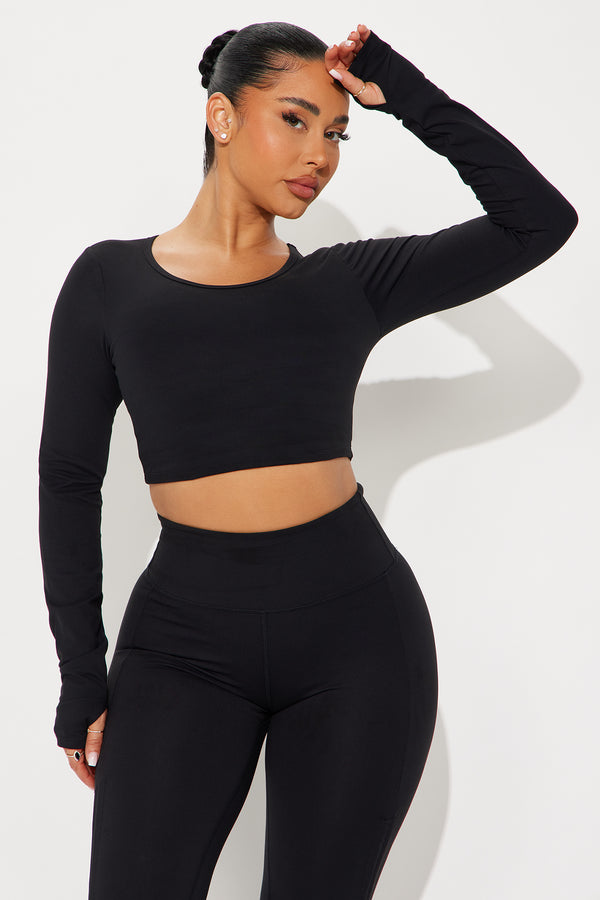 Fashion Nova Across Your Core Super Soft Active Top - Black