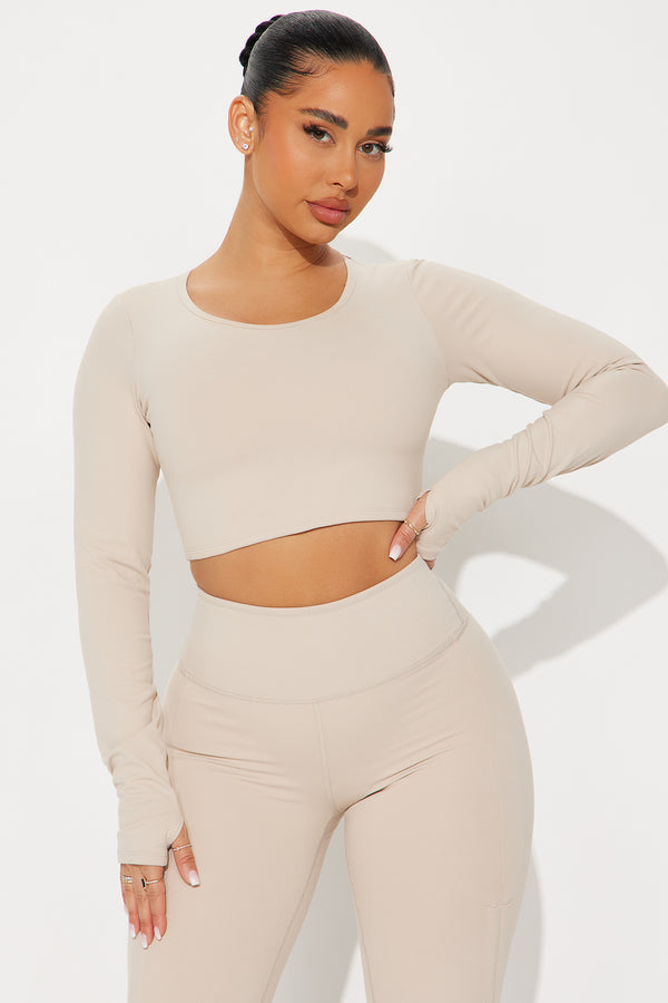 Fashion Nova Across Your Core Super Soft Active Top - Light Taupe