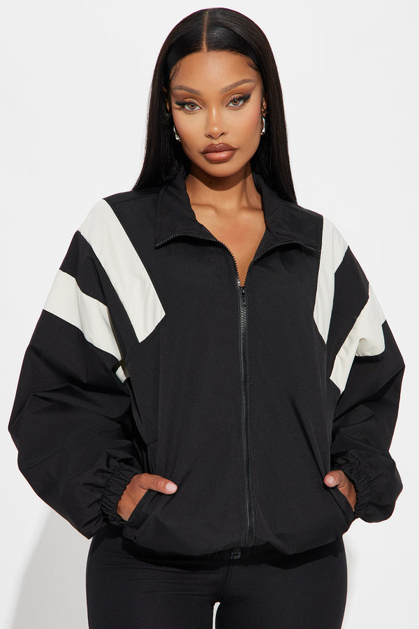 Fashion Nova Always On The Move Windbreaker - Black/White